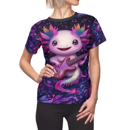 Whimsical Axolotl Guitar Tee for Women - Vibrant All Over Print Tee