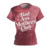 Deep red brushstroke textures cover this sublimation graphic tee, displaying bold white typography and pink flower icons.