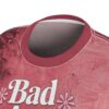 Distressed crimson brushstroke textures cover this sublimation graphic tee, displaying bold white typography and flowers.