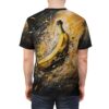 A vibrant banana graphic is depicted with bold yellow and black paint splatters across a black crewneck t-shirt.