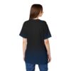Black and navy blue gradient covers this full print shirt, fading from dark at the top to a lighter shade at the hem.