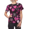 Romantic Heart All Over Print Tee for Women - Cute Casual Top for Valentine's Day & Everyday Wear