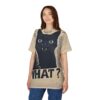 Tan sublimation graphic tee with a black cat design and 