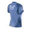 Blue all over print t-shirt, white butterfly graphic with stars on back, seamless sublimation tee.