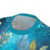 Teal and blue abstract watercolor with gold and pink floral elements cover this graphic streetwear tee, showcasing ethereal botanical designs.