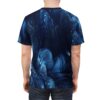 Deep blues and swirling patterns cover this 3D graphic t-shirt, depicting a dynamic, liquid-like abstract design with light speckles.