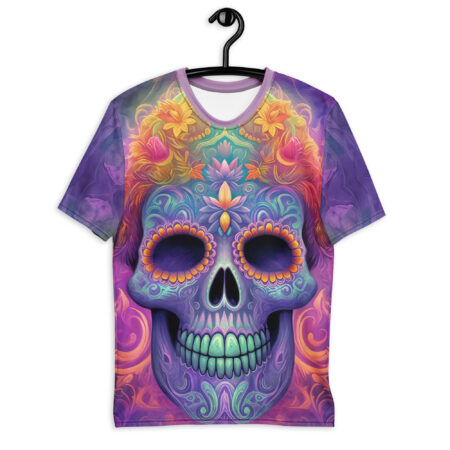 Stylish Bright Vibrant Sugar Skull Day Of The Dead All Over Print T-Shirt – durable everyday unisex apparel