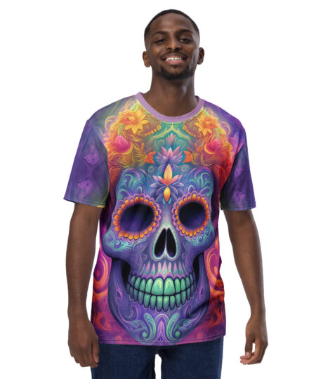 Bright Vibrant Sugar Skull Day Of The Dead All Over Print T-Shirt