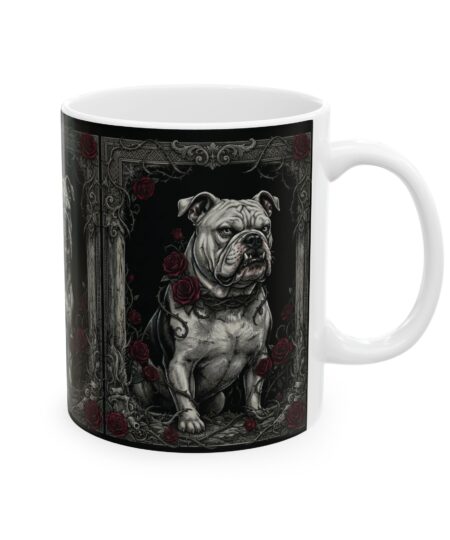 Bulldog Gothic Mug — Dark Rose Frame Ceramic Coffee Cup