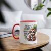 White ceramic mug with red handle and rim, featuring a cute sloth illustration with the text "SORRY I CAN'T I'M VERY BUSY".