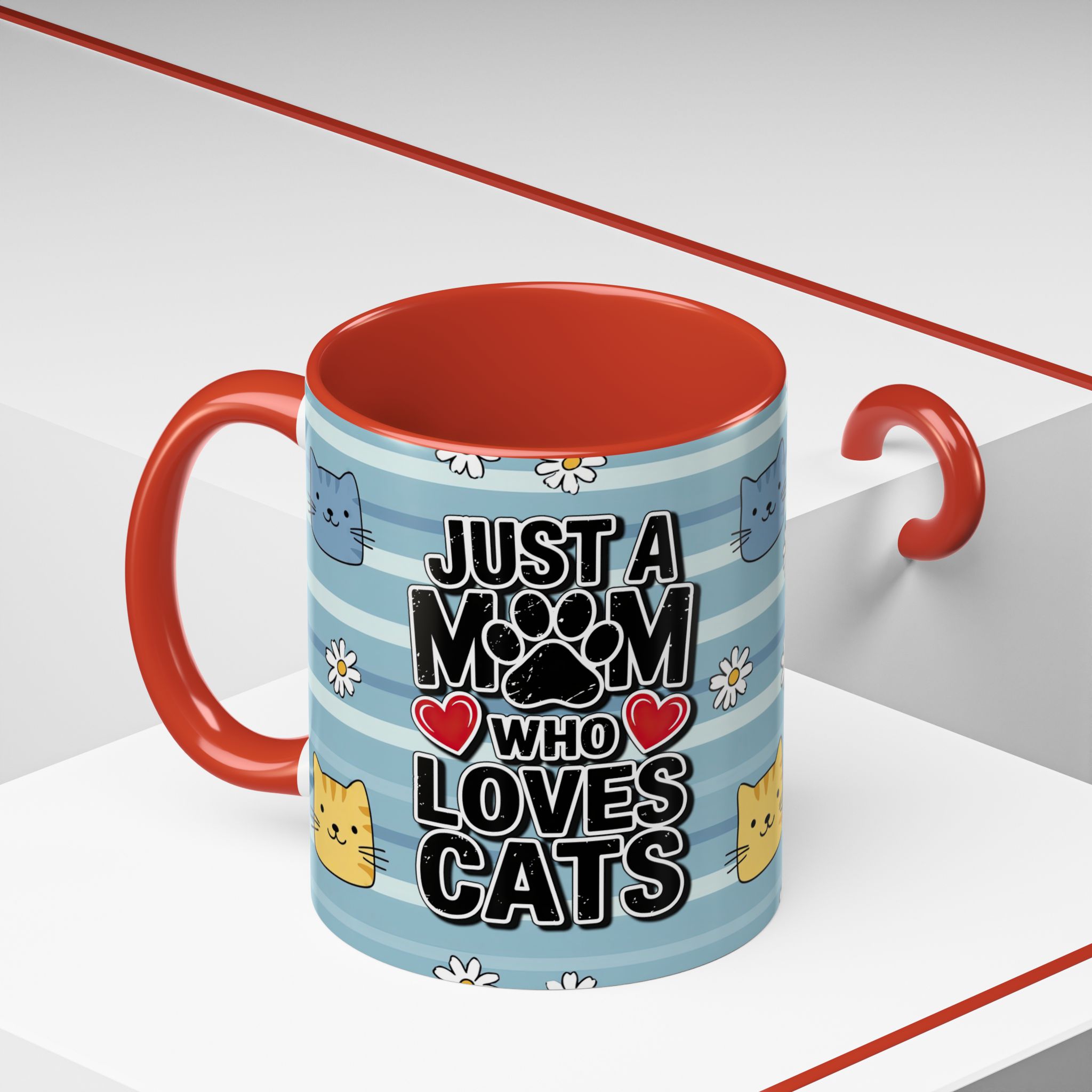 Cat Mom Coffee Mug - "Just a Mom Who Loves Cats" Accent Ceramic Mug - Image 3