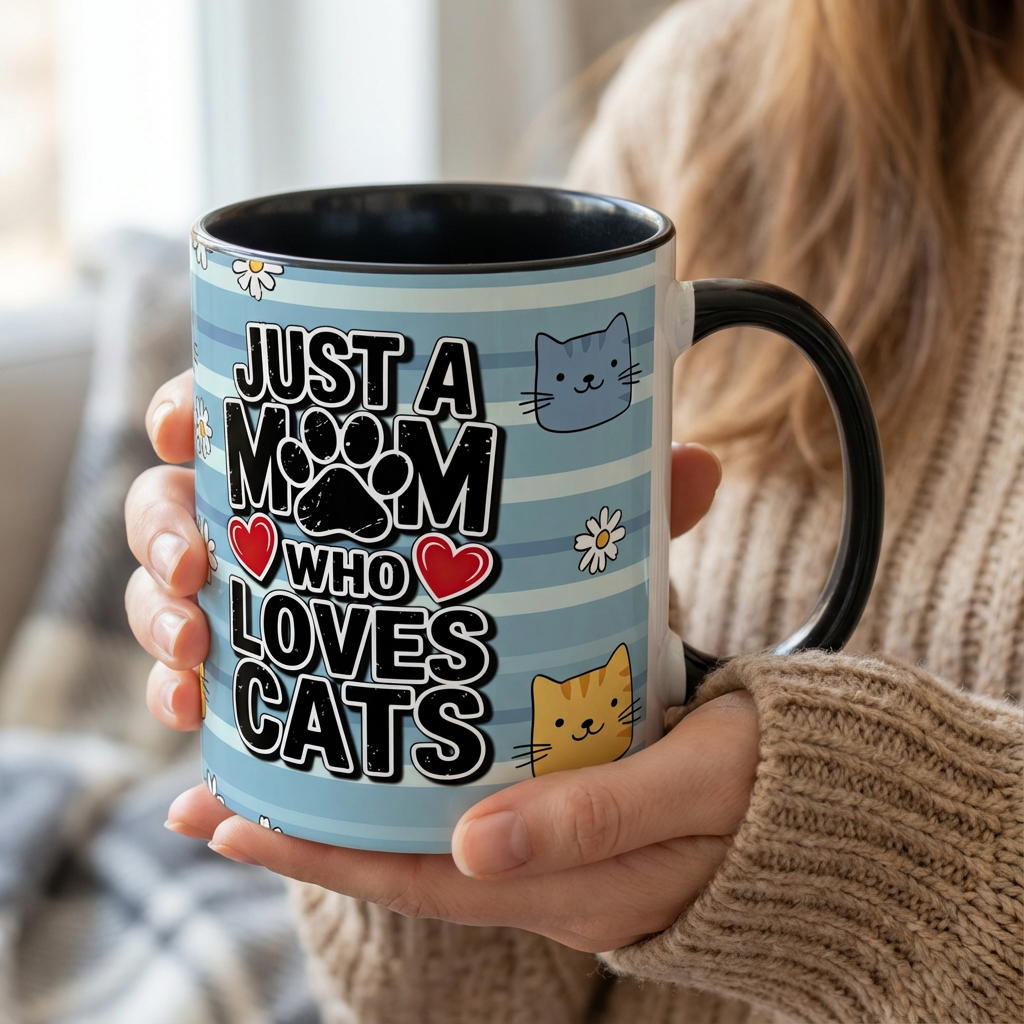 Cat Mom Coffee Mug - "Just a Mom Who Loves Cats" Accent Ceramic Mug - Image 5