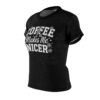 Black graphic tee with 'Coffee Makes Me Nicer' text, featuring daisy flowers and a checkered lightning bolt.