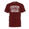 Maroon t-shirt with white retro text 