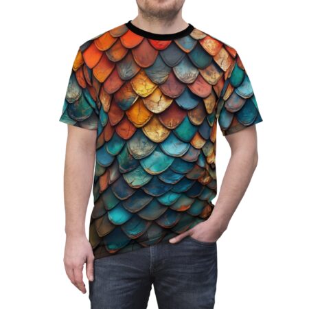 Comfortable Colorful Dragon Scaled Unisex Tee, Unique Graphic T-Shirt, Fun Casual Wear, Gift for Him or Her, Summer Vibes, Festival Outfit – breathable cotton all-over design