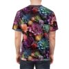 Vibrant purples, teals, and pinks depict a dense cluster of succulents, filling the entire surface of this graphic tee.