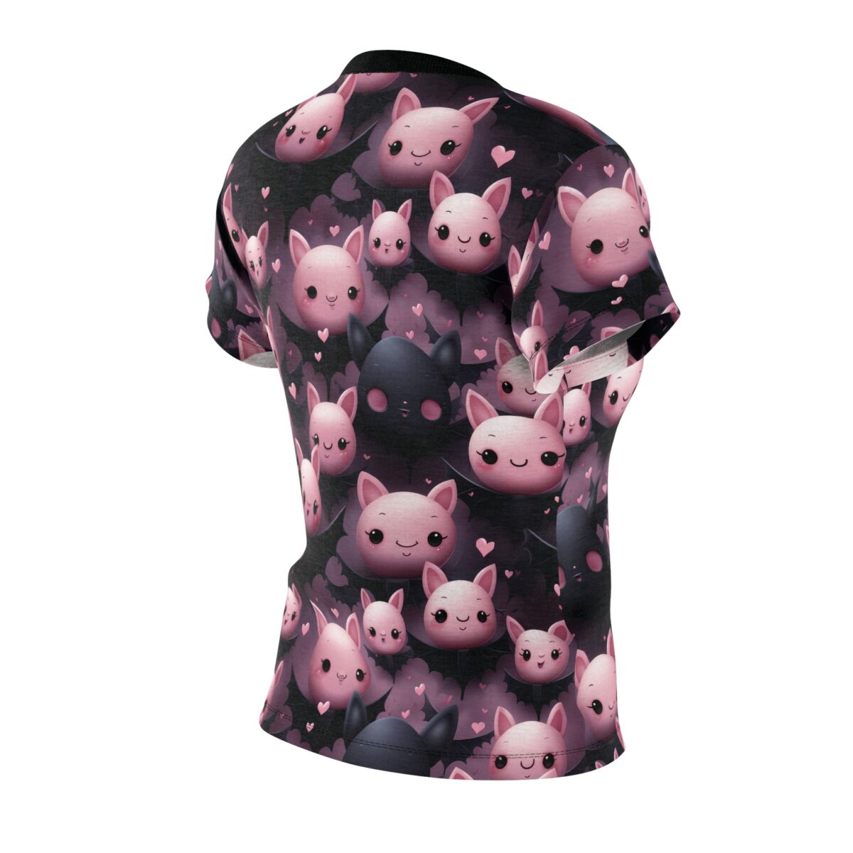 Kawaii Pastel Bat All Over Print T-Shirt for Women - Cute Halloween Graphic Tee with Hearts