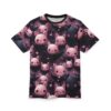 Pink and black bat motifs, scattered pink hearts, and cute pink bat faces cover this graphic streetwear tee.