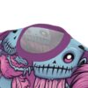 Light blue and pink cartoon zombies with stitches and big eyes cover this oversized full print tee, with a purple collar.