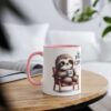 Cute sloth sitting in a chair holding a coffee cup that says 'first coffee', text reads 'but first coffee'.