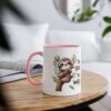 Cute cartoon sloth on a branch mug with "No Hurry No Worry" text, featuring a pink handle and interior.