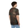All over print t-shirt, detailed ornate pattern, brown, teal, black.