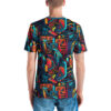 Futuristic oversized tee: vibrant teal, orange, yellow, and red geometric robotics. Bold full-print industrial style.