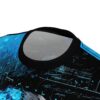This cyber grunge all over print t-shirt features a black and blue design with intricate circuitry patterns and glowing elements.