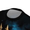 Cyber grunge sublimation tee featuring a wrap around graphic of metallic gold spikes and skeletal figures in a dark, eerie blue forest.