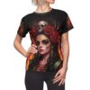 Vibrant seamless print featuring a skull crown, red roses, and fiery details with a 360 wrap-around design.