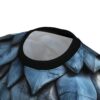 Deep blue, metallic scale patterns cover this patterned tee shirt with a fantasy vibe.