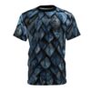 Dark blue and grey textured scales cover this oversized full print tee with a fantasy armor vibe.