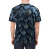 Deep blues and grays in overlapping scale patterns cover this graphic streetwear tee.