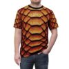 Fiery orange and yellow textured scales cover this seamless pattern tee with a reptilian vibe.