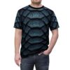 Dark blue, textured reptile scales cover this graphic streetwear tee with a fierce vibe.