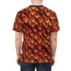 Fiery red and golden dragon scales cover this 3D graphic t-shirt with a reptilian textured all-over print.