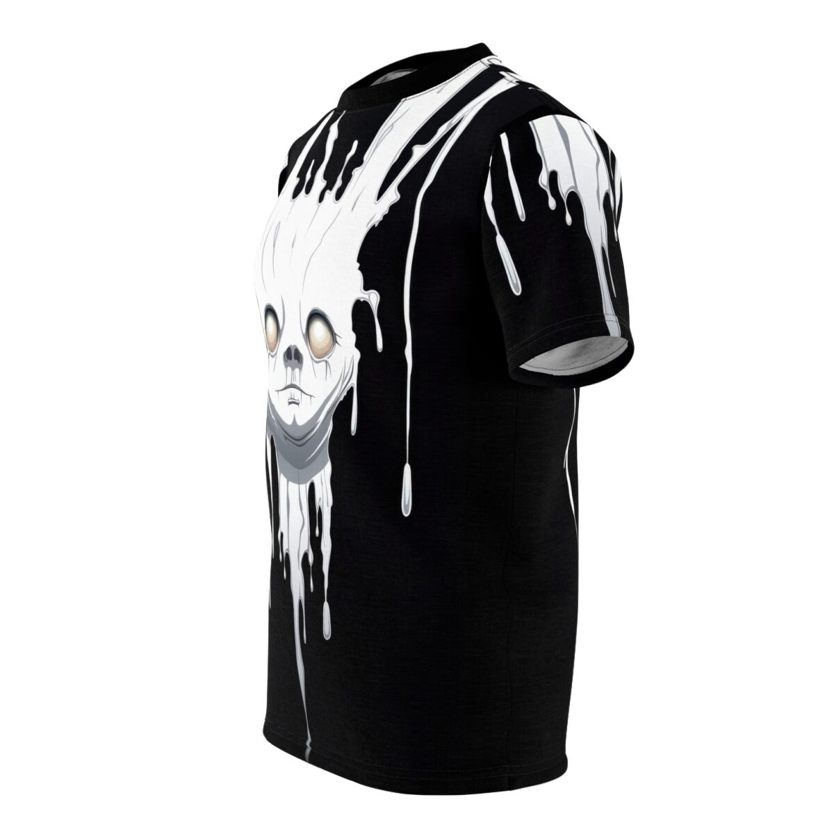 White and grey dripping paint, with a pale-eyed skull face, covers this oversized full print tee.