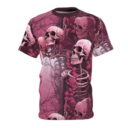 Bold Eerie Floral Skeleton Tee - Unisex All Over Print Shirt for Halloween & Gothic Style – high-quality graphic streetwear t-shirt