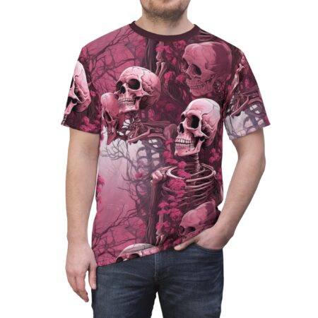 Bold Eerie Floral Skeleton Tee - Unisex All Over Print Shirt for Halloween & Gothic Style – high-quality graphic streetwear t-shirt