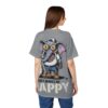Grey sublimation tee, cartoon elephant graphic, dollar sign glasses, cap, blue jeans, white shirt, brown boots, 'MONEY MAKES ME HAPPY' text, contrast stitching.