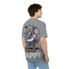 Grey all-over print sublimation tee featuring a vibrant cartoon elephant graphic, dollar sign eyes, cap, jeans, boots, and a distressed texture.