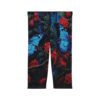 Women's leggings with a dark floral print featuring vibrant blue butterflies and deep red roses against a shadowy, enchanted background.