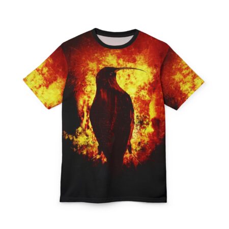 Premium Fiery Raven Unisex All Over Print - Bold Graphic T-Shirt for Edgy Style – soft all-over print unisex tee