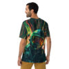 Streaks of green, red, and yellow cover this graphic streetwear tee, depicting a fighter pilot in a helmet with a fiery reflection in the visor.