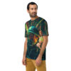 Streaks of green, yellow, and red blur across this sublimation graphic tee, depicting a fighter pilot in a helmet with a reflective visor.
