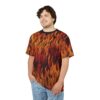 Crimson, orange, and yellow flames cover this seamless pattern tee with a fiery vibe.