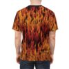 Fiery reds, oranges, and yellows cover this oversized full print tee, depicting intense flames licking upwards with black accents.