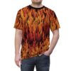 Fiery red, orange, and black flames cover this oversized full print tee with an all-over graphic.