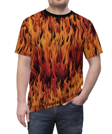 Flame Print Tee — All-Over Fire Pattern T-Shirt