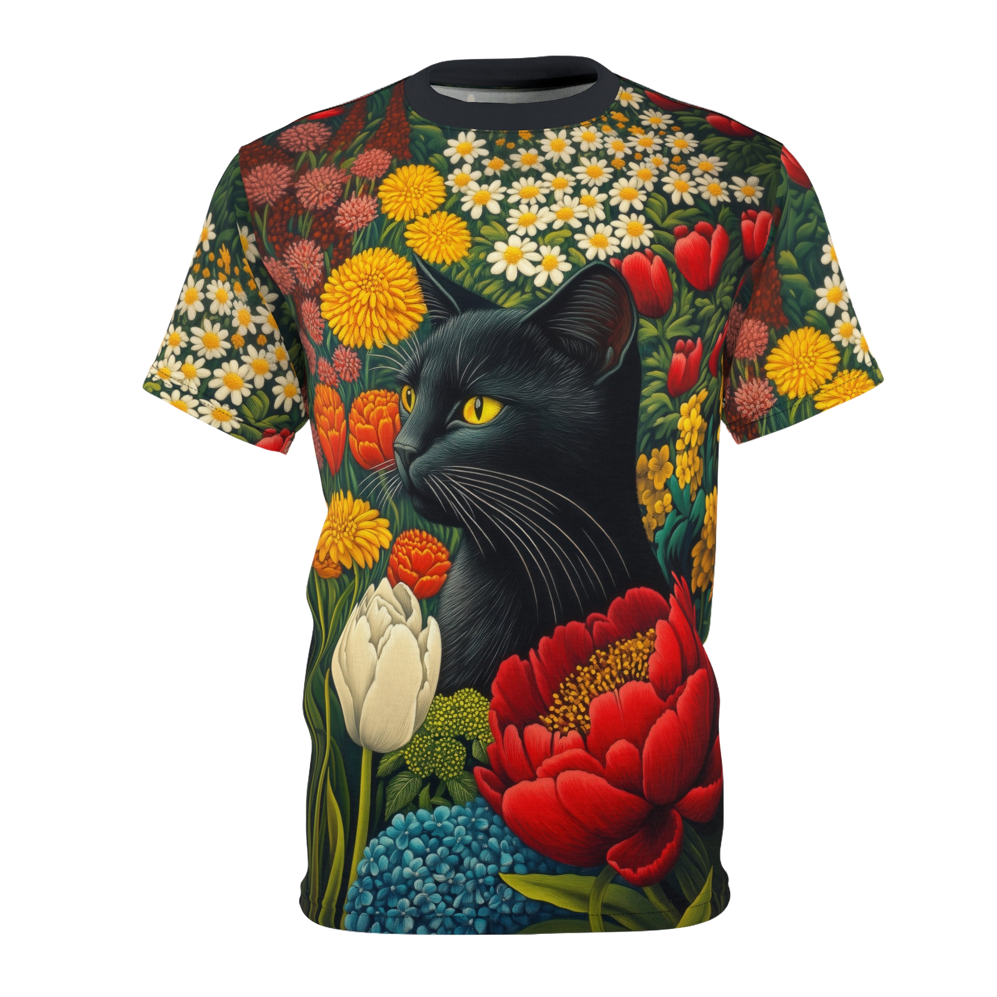 Floral Cat Tee, Vibrant Unisex T-Shirt for Cat Lovers - Image 2